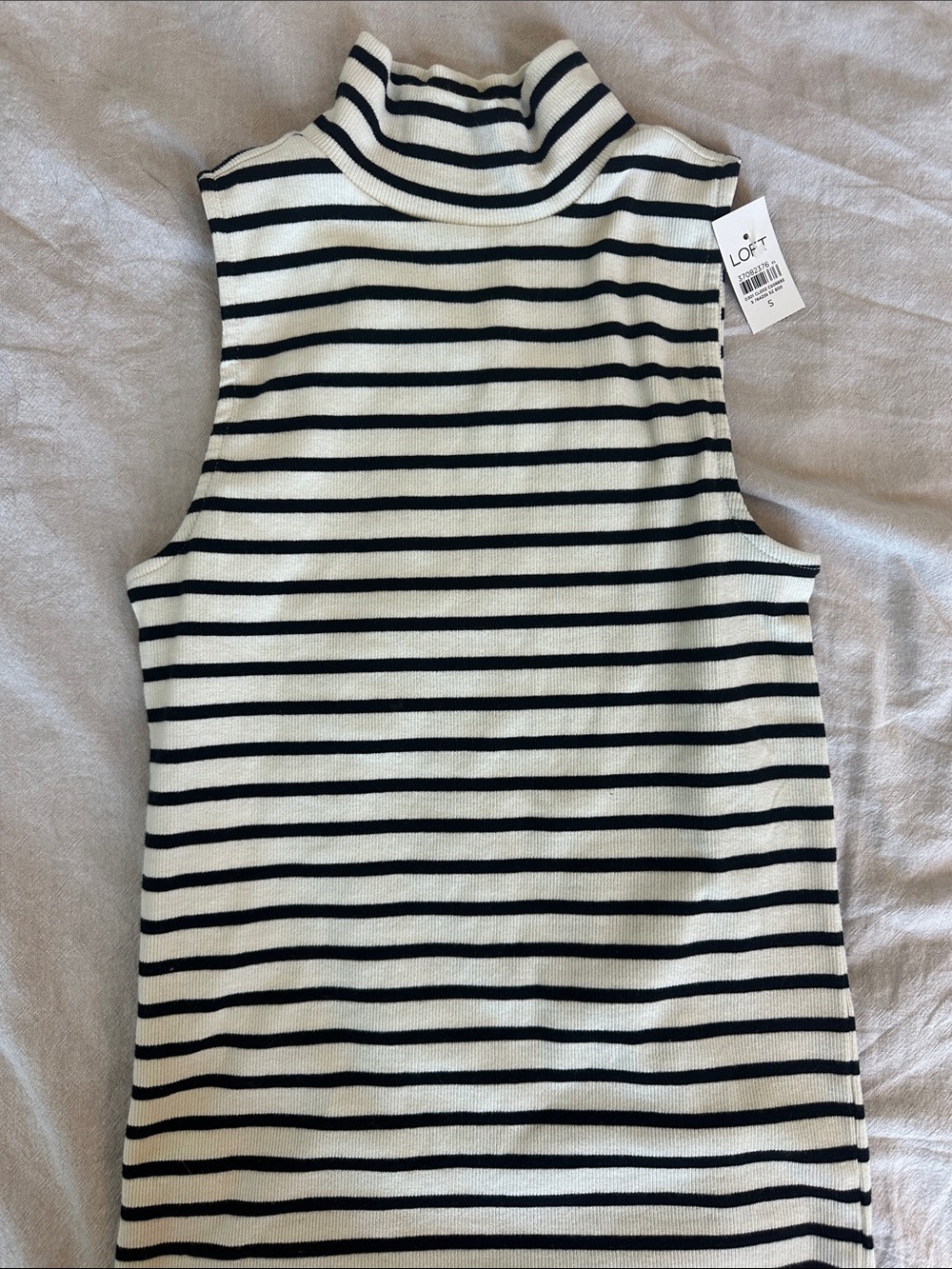 LOFT Black & White Sleeveless Turtleneck Stripe Top
